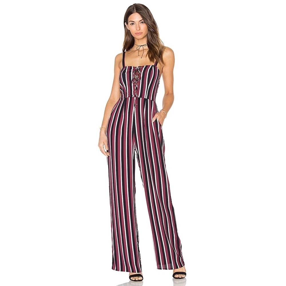 Flynn Skye Revolve Jade Burgundy Striped Boho Festival Jumpsuit Small